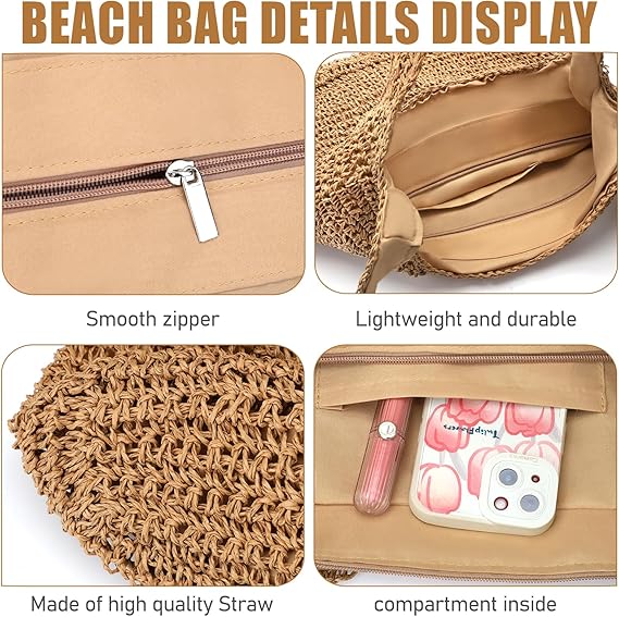 PALAY® Straw Beach Bag for Women Summer Woven Beach Tote Bags Shoulder Handbags Boho Bag PALAY® Straw Beach Bag for Women Summer Woven Beach Tote Bags Shoulder Handbags Boho Bag